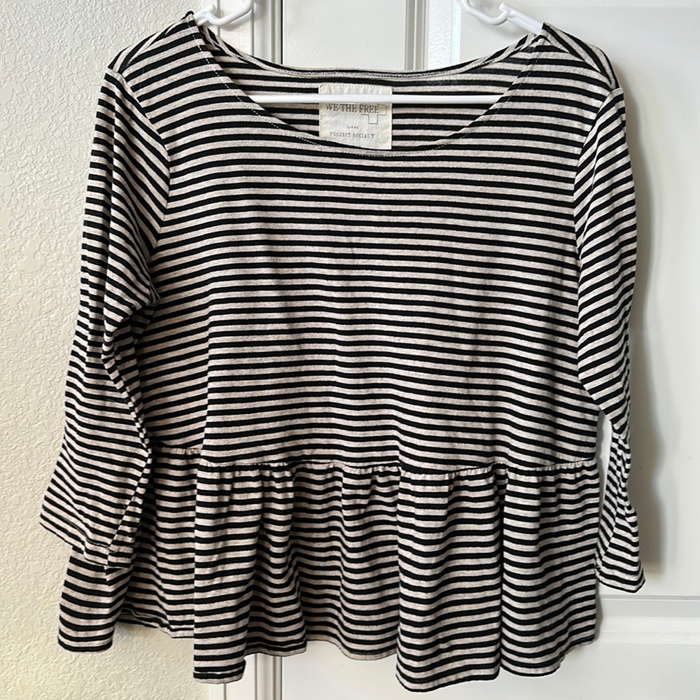 We The People Peplum Black and White Stripe Long Sleeve (small)